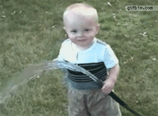 Funny Gif Of A Kid Trying To Drink From A Hose