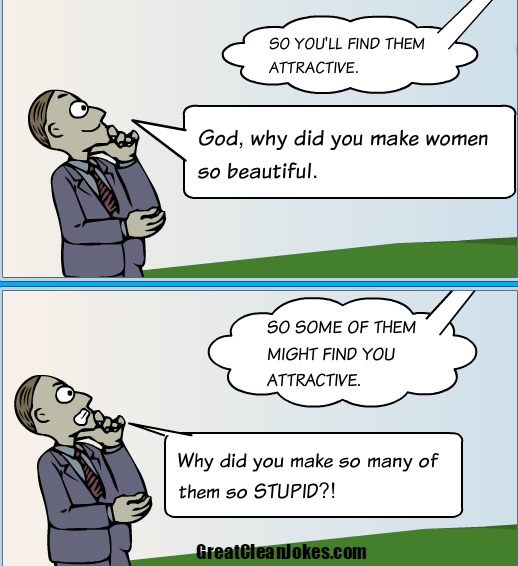 Man Questions God Cartoon - Great Clean Jokes